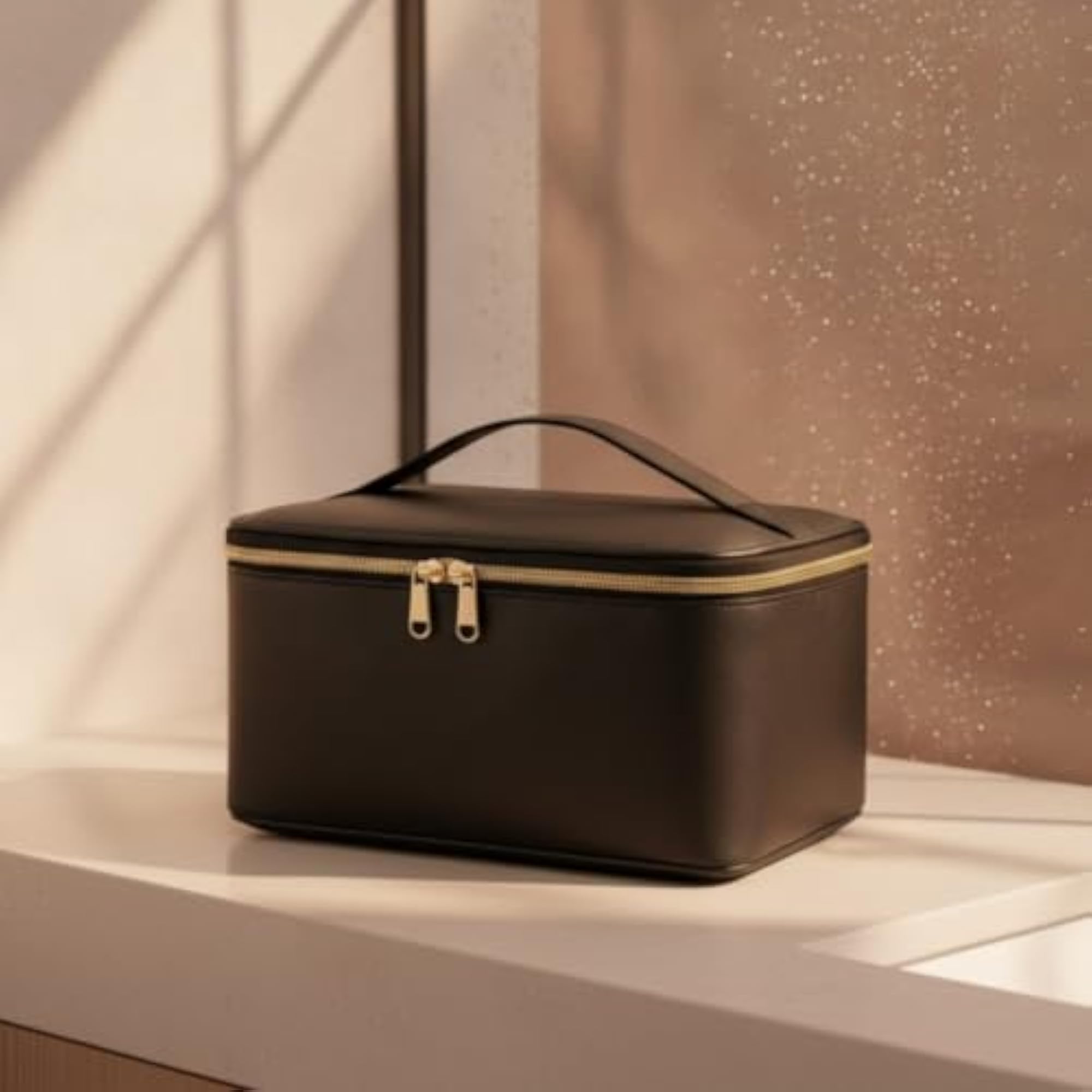 Waterproof Makeup Bag with Brush Slots, Portable Cosmetic Case
