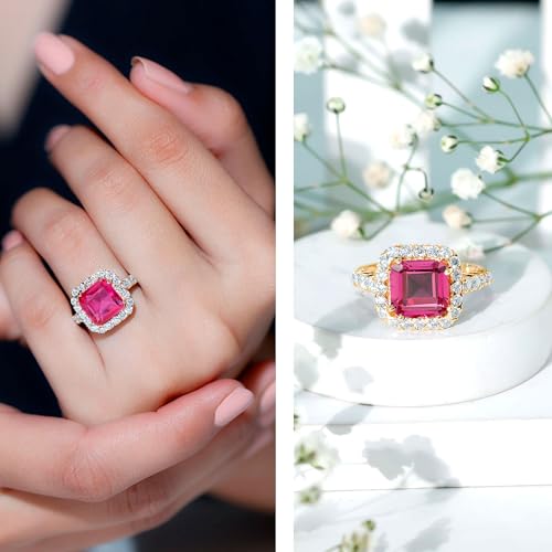 Certified Lab Grown Pink Sapphire 9mm Asscher Cut Engagement Ring, AAAA Quality, Sapphire Moissanite Halo Ring2