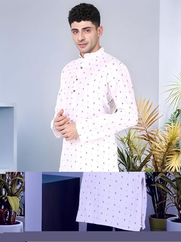 Image of SKAVIJ Mens Cotton Long Sleeve Tunic Printed Kurta
