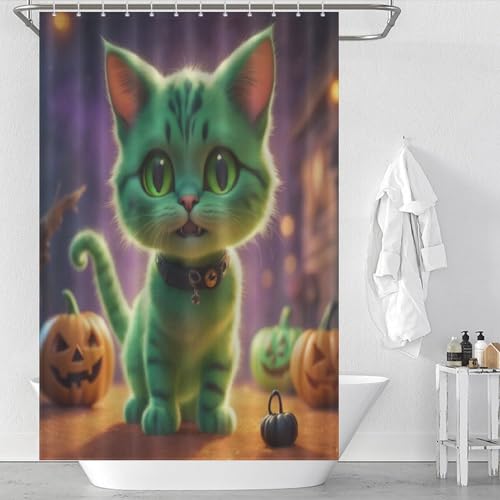 Rideau de douche chat d'Halloween imperméable en polyester 122x183cm avec 12 anneaux