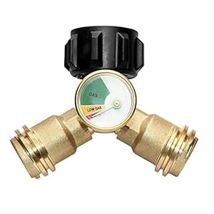Y-split-adapter met manometer, propaantankadapter, Y-split-adapterconnector voor propaantanks, voor kampeergrills voor buiten