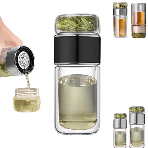 2025 Premium Glass Tea Infuser Bottle - 3 in 1 Smart Tea Maker, Portable Loose Leaf Tea Cup (Black, 350ml)