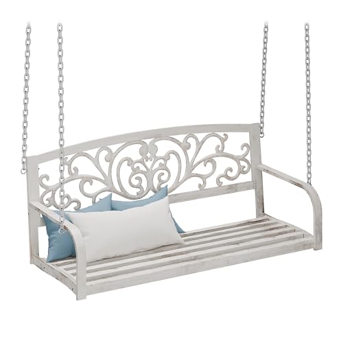 Relaxdays Dondolo Sospeso, Panca da Giardino da Appendere, Panchina Metallo, 2 Posti, HLP: 190x133x55 cm, Bianco Bronzo