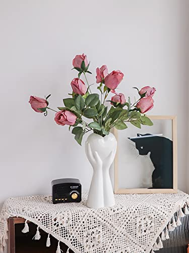 Creative Hand Holding Heart Vase,9'' H White Ceramic Vase,Modern Art Body Vase,Flower Vase For Wedding Home Decor,Shelf Decor Accents,Farmhouse Table Decor (White) #TOP2