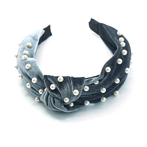 Charm4you Negro Diademas Mujer Anchas，2020 Nueva Diadema Anudada de Terciopelo Perla Europeo...