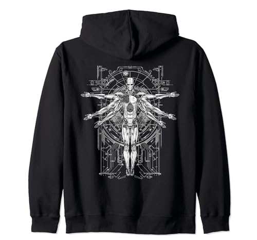 Sci-Fi Robotic Vitruvian Man Cyberpunk Illustration Zip Hoodie