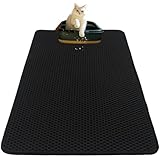 Flasidu Extra Large Cat Litter Mat Double Layer Trapping Mat Easy-Clean Waterproof Urine Proof(Black 47x28in)