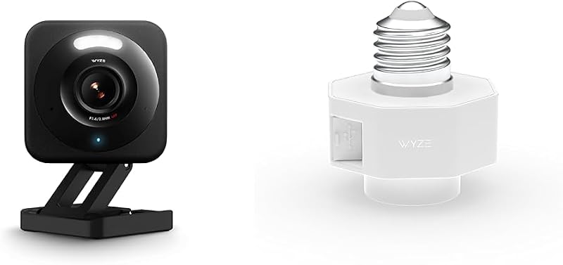 Paquete de WYZE Cam v4 con adaptador de corriente para lámpara Wyze, cámara de seguridad WiFi de 2,5 K, cámaras interiores/exteriores para seguridad del hogar, visión nocturna en color, audio de 2 vías