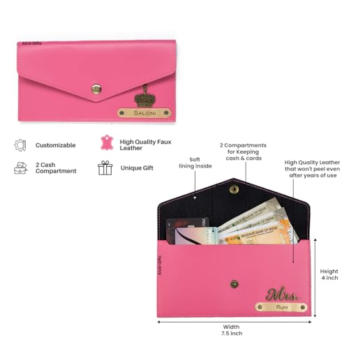 Image of AICA Personalized Name & Charm Leather Womens Wallet (Dark Pink) | Customized Gifts for Women Girls | Gifts for Women | Wallet for Woman | Diwali Gifts | Wallet for Women | Corporate Gifts for Staff