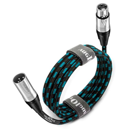 Câble microphone XLR mâle femelle de 7,5m bleu clair blindé à 3 broches pour studio
