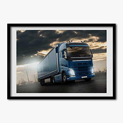 Tableau moderne Camion pour salon cadre en bois 70x50 cm Tulup décoratif