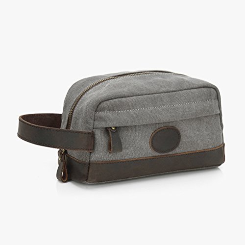 FRCOLOR Bolsa masculina de couro vintage de lona para viagem Bolsa de higiene pessoal kit de barbear