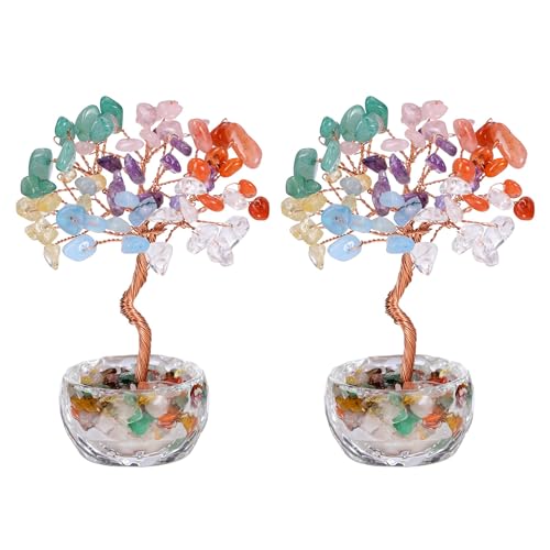 JSDDE 2er Chakra Feng Shui Baum Kleine Lebensbaum Deko Heilsteine...