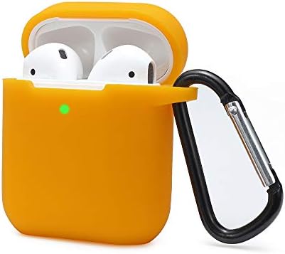 Airpods Case Cover Compatible with AirPods 2 & 1, KOKOKA Silicone Shockproof Airpods Case Cover Front LED Visible Extra Protection with Carabiner, Orange