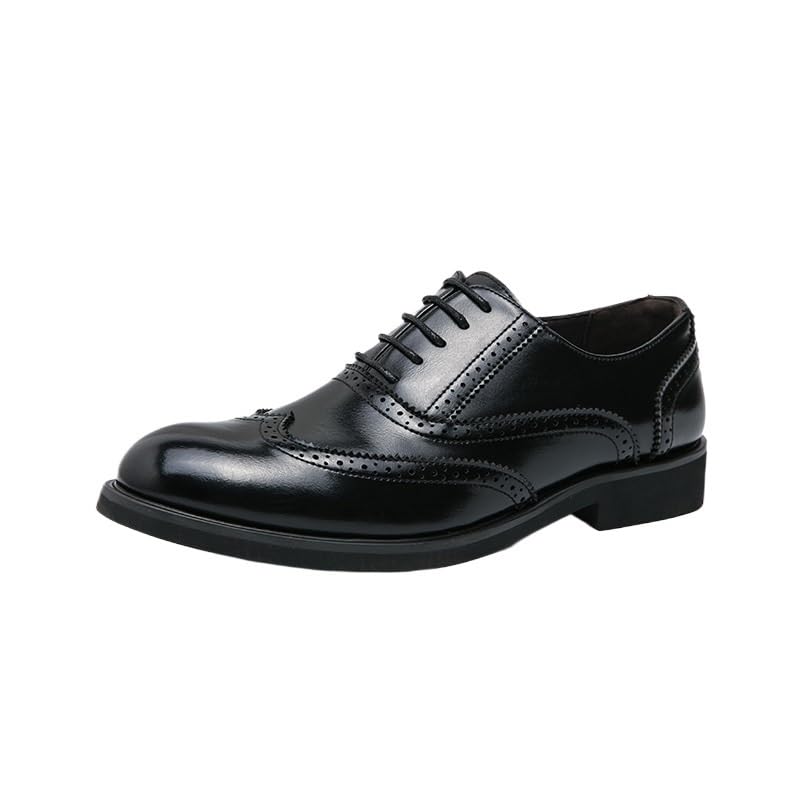 Men's Brogue Dress Oxford Formal Shoes Pu Leather Casual Anti-Slip Rubber Sole Slip Resistant Block Heel Shoe Brogue Fashion Lace Up Outdoor