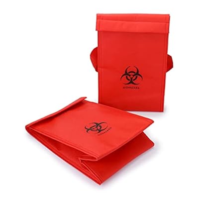 QWORK Medical Specimen Transport Bag, 4 Pack, Bio Transport, 6.75 x 10 x 5.75, Red