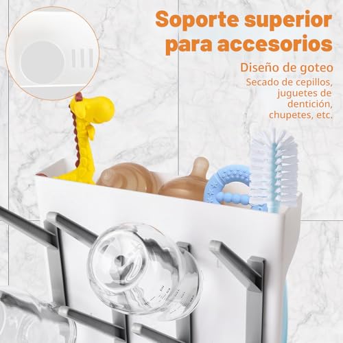 Miniatura 4 de Ruacdiq Escurre Biberones, Vertical Para Seca Biberones Que Ahorra Espacio, Escurridor Para Con Bandeja Recogegotas Chupetes Y Accesorios Para Bebés Gris