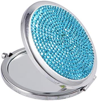 Lurrose Bling Compact Mirror Round Folding Mirror Double- sided Cosmetic Mirror Portable Pocket Mirror Rhinestone Mirror for Travel and Home Use (Black)