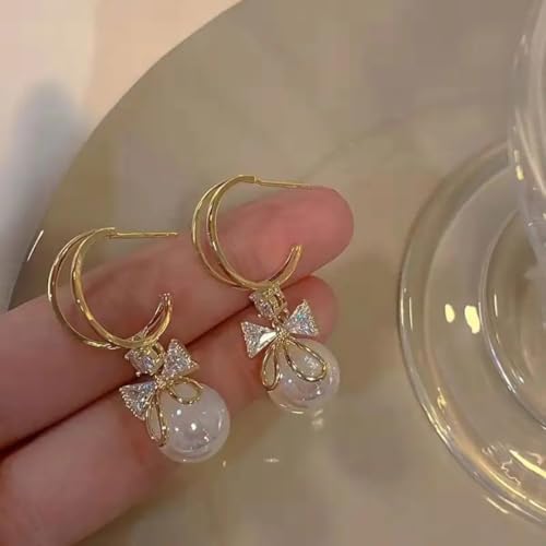 Image of Estailo Fashion Set of 3 Gold-Plated Teardrop Hoop Earrings for Women & Girls | Pearl Beaded Alloy Hoops in Elegant Designs | Stylish Combo for Casual & Special Occasions