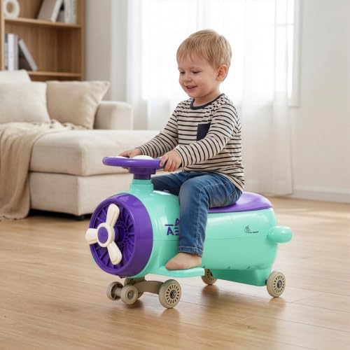 Image of R for Rabbit Iya Iya Aero Ace Swing Car for Kids, 2 in 1 Baby Ride On & Magic Toy Panda Car, ABEC7 Bearing Smooth Wheels with Storage Seat, Ideal for 2+ Years Boys & Girls, Upto 50 Kgs (Green Purple)