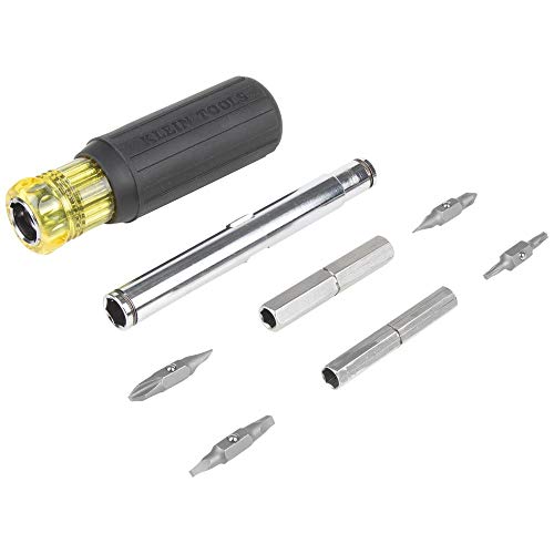 Klein Tools 32500MAG Magnetic Multi-Bit Screwdriver/Nut Driver, 11-in-1 Multi Tool with 8 Bits, 3 Nut Driver Sizes, Cushion Grip Handle