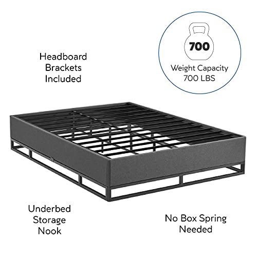 Classic Brands Venice Black Metal Platform Bed Frame With Built-In Grey Upholstered Mattress Foundation, Queen #TOP6