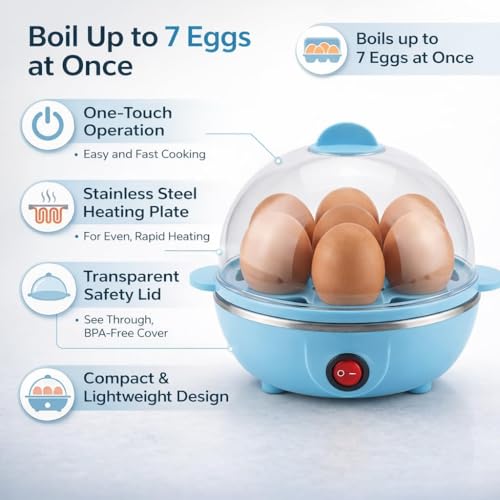 Image of Electric Egg Boiler 7 Egg Capacity One Touch Operation Automatic Shut Off Stainless Steel Plate Egg Cooker Steamer Poacher Appliance
