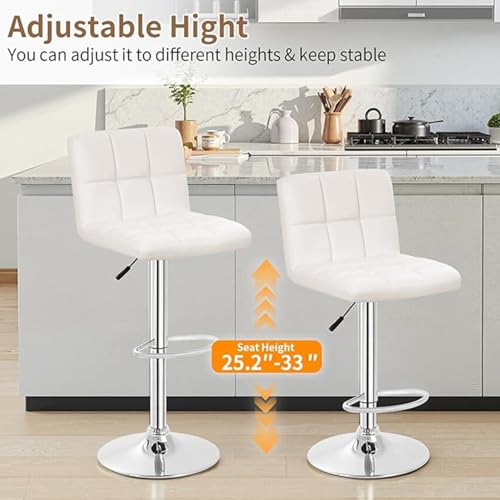 Image of BestOffice Bar Stools Set of 2, Adjustable PU Leather Swivel Barstools, Modern Counter Stools with Back and Footrest, Counter Height Barstools for Bar, Kitchen and Dining Room