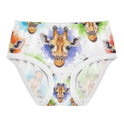 Toddler Panties, Watercolor Giraffe Cotton Underwear for Girls, 2T–8 Years