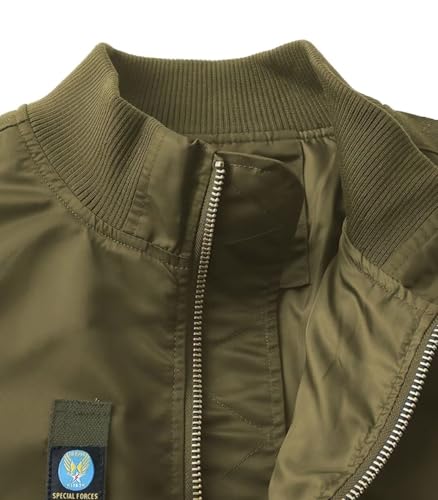Image of FTIMILD Military Bomber Jacket for Men Casual Windbreaker Jacket Mens Spring and Fall Jacket with Pockets and US Armband