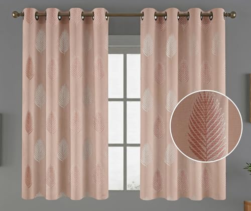 Image of FRESH FROM LOOM Anti-Wrinkle 6ft Curtains | Premium Jacquard Design | Sun Blocking 80% | Ideal for Doors & Large Windows, Luxury Curtain (6ft, Dusty-Rose, 2pc Set)