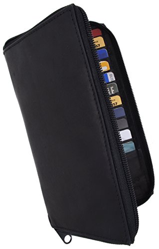 Genuine Leather Zipper Wallet Business & Credit Card Case Holder Bifold #729Cf (Black) #TOP3