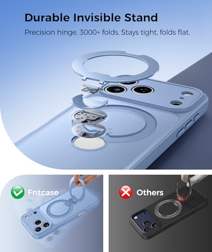 Image of FNTCASE for iPhone 17 Pro Case: [360 Spin Magnetic Stand] [Compatible with Magsafe] [Screen Protector] Translucent Matte Military Grade Shockproof Full Camera Protective Phone Cover - Light Blue