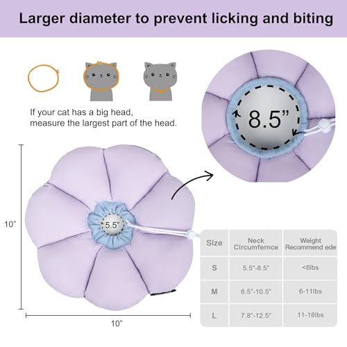 Image of Cat Cone Collar,Cute Waterproof Cat Recovery Collar,Anti-Bite Lick Wound Healing Safety Elizabethan e Collar for Cats,Purple Flower All-Season Style