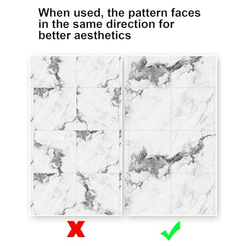 Chejiaye 22pcs Marble Peel and Stick Backsplash Waterproof Washroom Wall Panels, Peel and Stick Tile, PVC Foam Wall Panels for Kitchen,Bathroom,Living Room,White and Grey(Not Real Tile,11.8" x 11.8") by Chejiaye - Used condition - Image 9