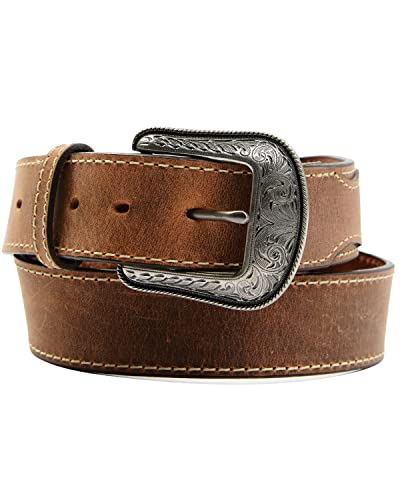 Heritage Leathers Women's Leather Men's Vintage Etched Buckle Belt Brown 36