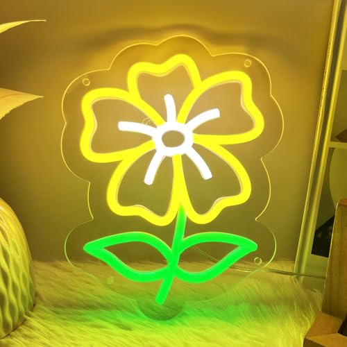 Mupanvid Flower Neon Sign,Cute Flower Neon Light Signs by USB with Switch,Colorful LED Sign for Home Bedroom Girl Kid Room Party Game Room Spring Gift Lamp Decor