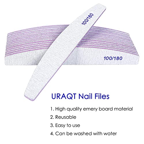 URAQT Professionelle Nagelfeile, 16 Stück, Feile 100/180, waschbar, für Nägel, doppelseitig – Friseursalon, Haustiere (weiß)