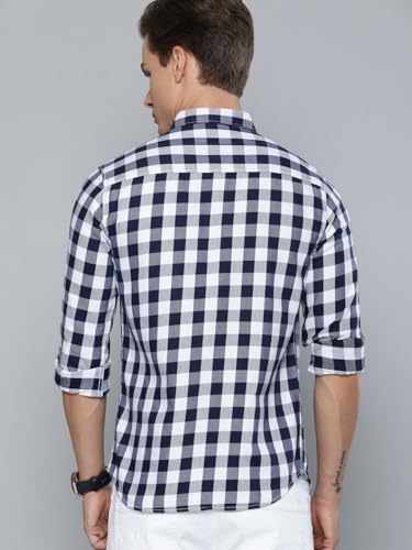 Image of The Indian Garage Co Men Slim Fit Checkered Full Sleeves Cutaway Collar Casual Shirt