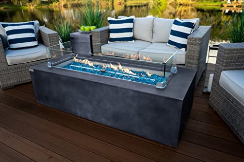 60" Rectangular Modern Concrete Fire Pit Table W/ Glass Guard And Crystals In Gray By Akoya Outdoor Essentials (Caribbean Blue) #TOP2