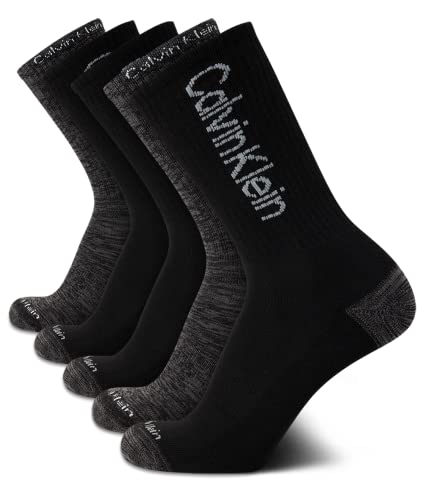 Calvin Klein Men’s Athletic Socks - 5 Pack Cushioned Crew Socks for Men - Soft, Breathable & Durable with Arch Support for All-Day Comfort, Sports, Workouts & Everyday Wear, Size 7-12, Black Logo