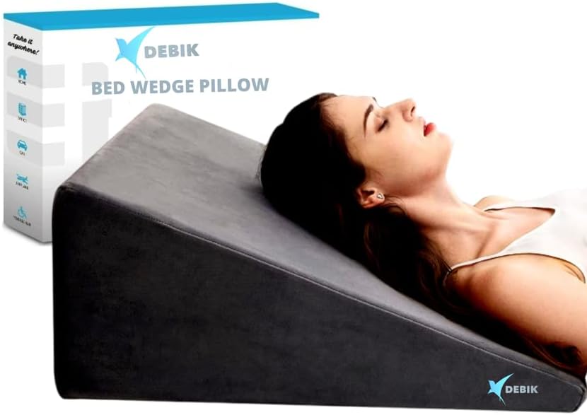 Orthopedic Bed Wedge Memory Foam Pillow Triangle Wedge with Elevated Incline for Neck Pain, Headaches, Reflux, Shoulders, Back Pain, Foot Support, Knee Pain,Pregnancy Maternity - (Black)