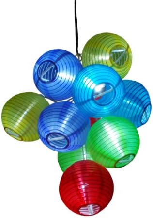 Solar Powered Party String Fairy Lights. 10 of 3" Dia Color Lanterns.