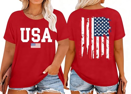 Image of Ithalt Patriotic Plus Size Shirts for Women 250th Anniversary USA Shirts American Flag Tshirt USA Short Sleeve Tops