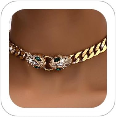 Punk Animal Snake Choker Necklace Hip Hop Rhinestone Snake head Cuban Link Chain Necklace Chunky Cuban Chain Crystal Jewelry for Women Gifts