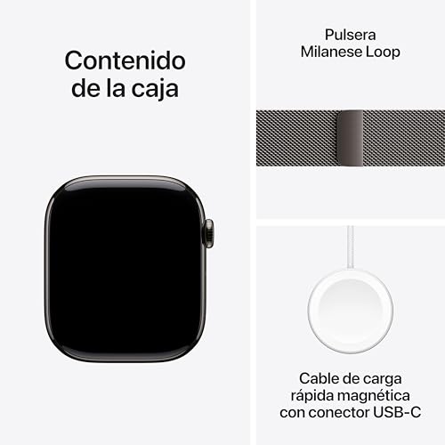 Miniatura 6 de Apple Watch Series 10 GPS + Cellular Smartwatch con caja de titanio Pizarra de 46 mm y Pulsera Milanese Loop Pizarra - Talla M/L. Monitor de entreno, pantalla Retina siempre activa y neutro en carbono