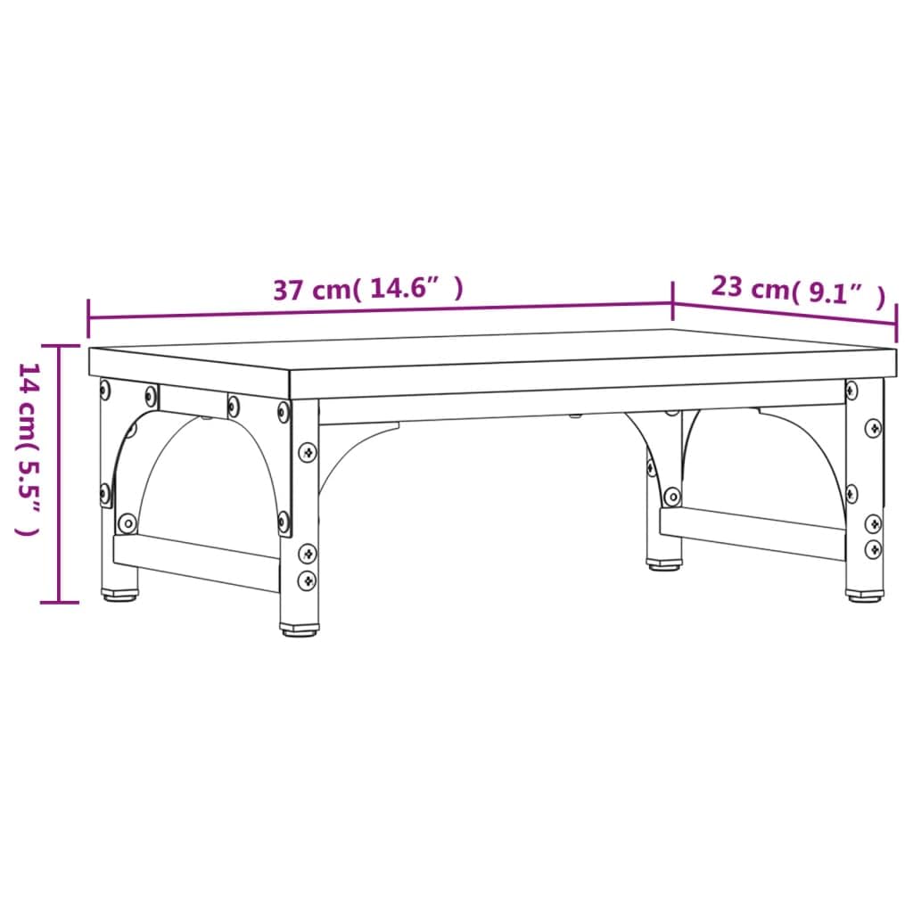 Supporto per monitor in rovere Sonoma in legno e metallo, 37 x 23 x 14 cm, regolabile in altezza, ergonomico, come supporto da scrivania per ufficio, home office e gaming