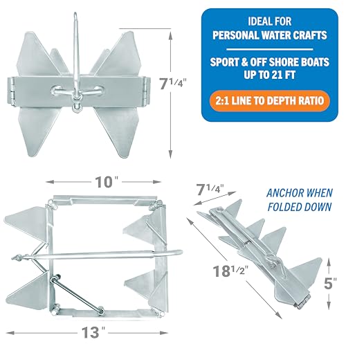 Image of Box Anchor for Boats, Folding Boat Anchor Hot Dip Galvanized, Double Sided | Slide Anchor for Pontoon Fishing and Cabin Cruiser, Multiple Sizes, Better Boat