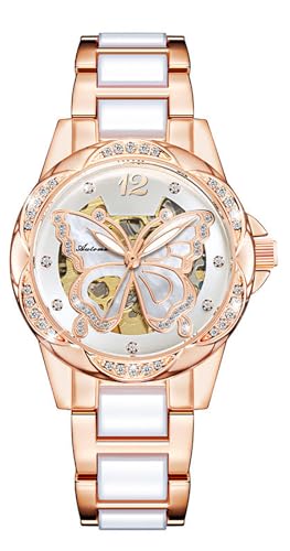 BESTKANG Mechanical Women's Watch Self-Winding Watch Butterfly Dial Diamond Luxury Exquisite Ladies' Watches Waterproof Automatic Movement Watches for Women (Rose Gold White) -  WJUNYU11