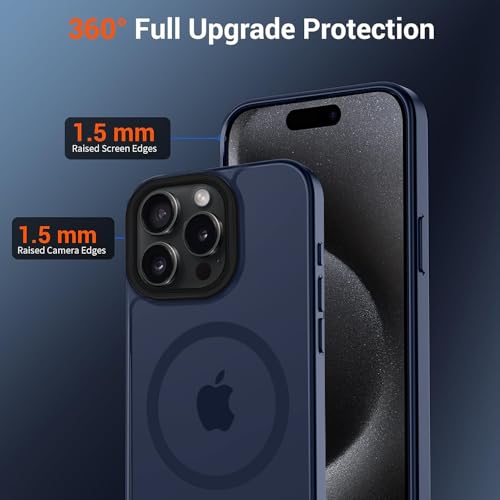 Image of iPhone 15 pro Magsafe Hard Back Case | Matte Design & 360 Protection | Military-Grade Apple iPhone 15 pro Cover | Strong Magnet Back - Blue